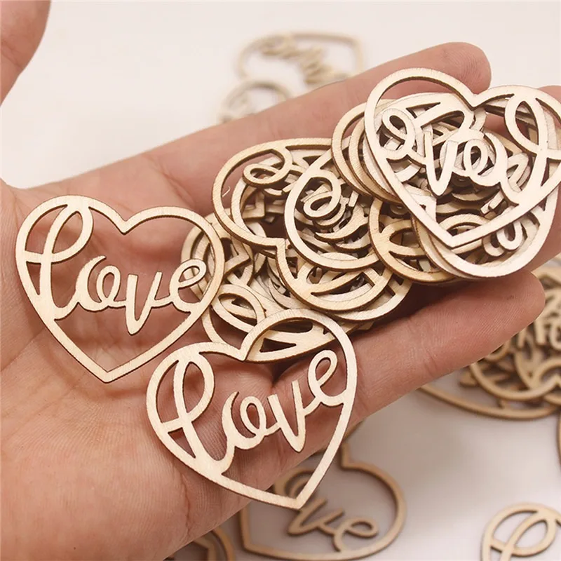 50pcs Heart Wooden Ornament He - Embellish Craft recension och pris