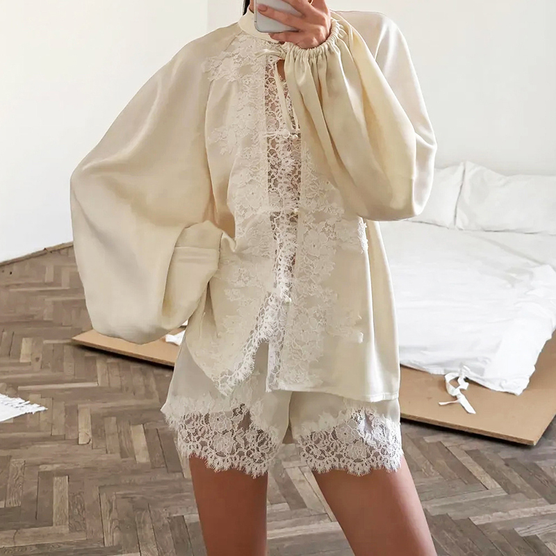 Women 2pcs Lace Satin Co-ord S - Elastic Lace Trim recension och pris