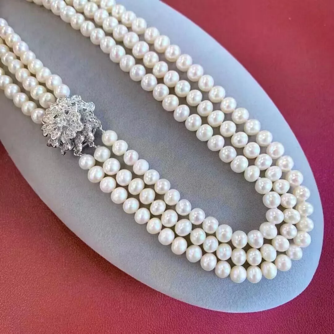 3-Strand Pearl Necklace AAA 8- - Pearl Trim Chain recension och pris
